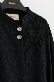 Plus Size Belted Textured Jacquard Trench Coat - Black