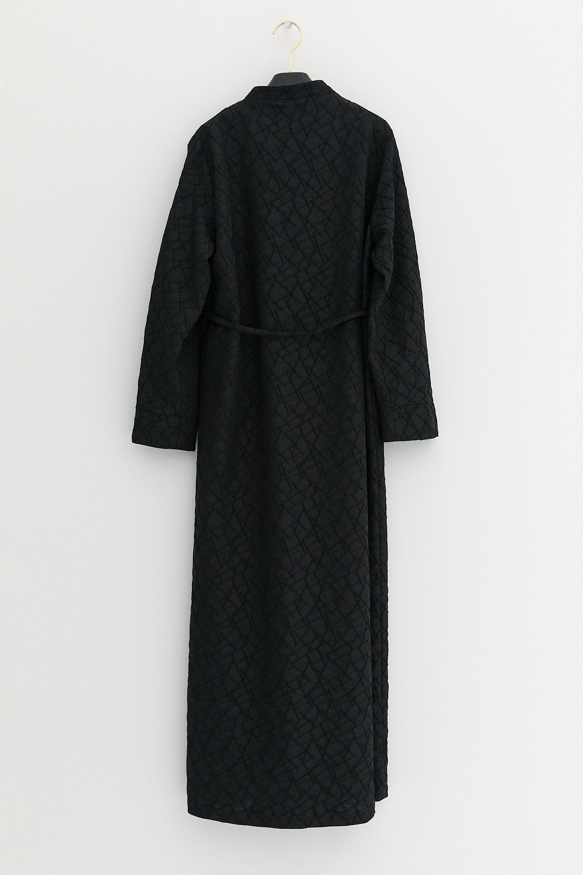 Plus Size Belted Textured Jacquard Trench Coat - Black