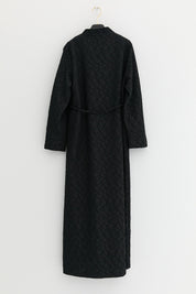 Plus Size Belted Textured Jacquard Trench Coat - Black