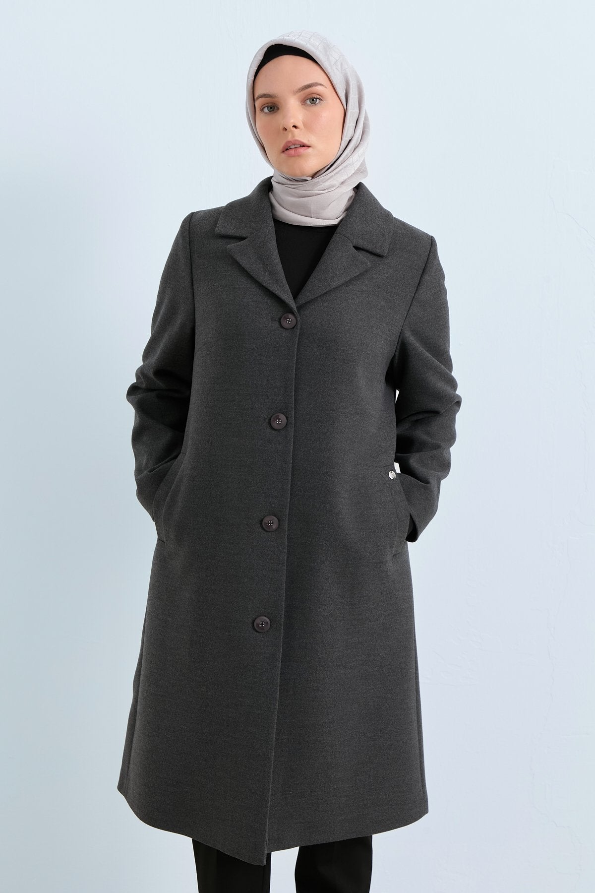Plus Size One-Piece Closure Coat - Dark Gray