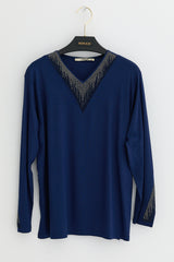 Plus Size Cotton Blouse - Navy Blue