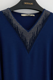 Plus Size Cotton Blouse - Navy Blue