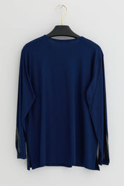 Plus Size Cotton Blouse - Navy Blue