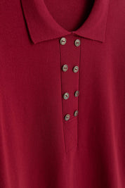 Plus Size Polo Collar Button-Down Viscose Sweater - Burgundy