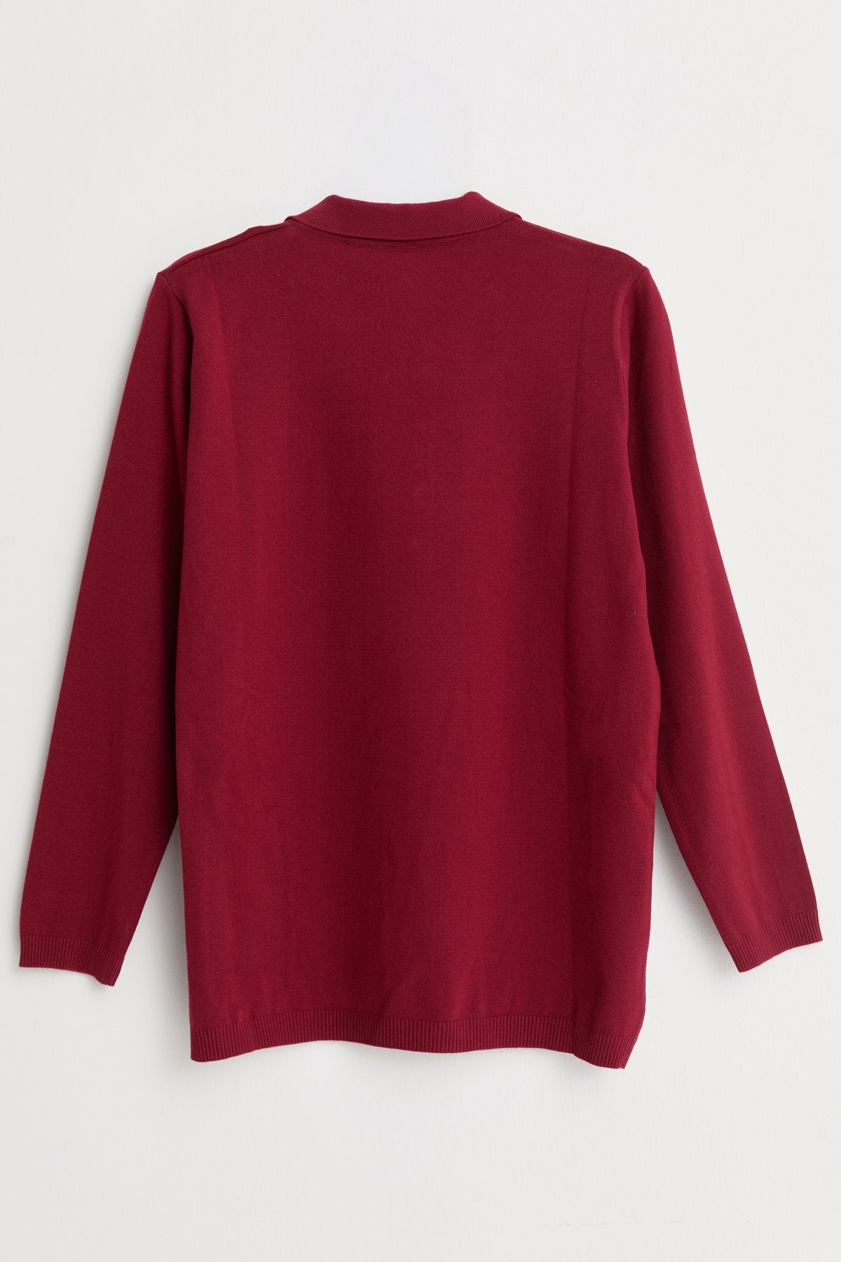 Plus Size Polo Collar Button-Down Viscose Sweater - Burgundy