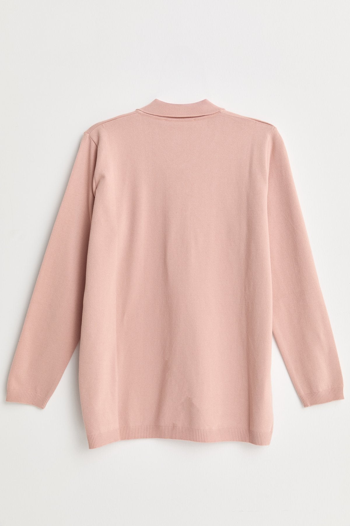 Plus Size Polo Collar Button-Down Viscose Sweater - Powder Pink