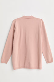 Plus Size Polo Collar Button-Down Viscose Sweater - Powder Pink
