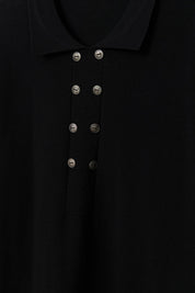 Plus Size Polo Collar Button-Down Viscose Sweater - Black