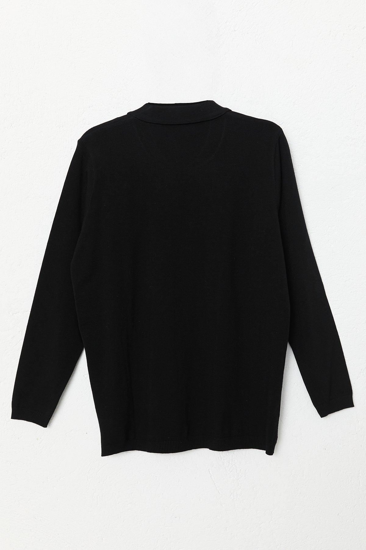 Plus Size Polo Collar Button-Down Viscose Sweater - Black