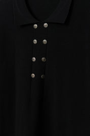 Plus Size Polo Collar Button-Down Viscose Sweater - Black