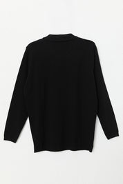 Plus Size Polo Collar Button-Down Viscose Sweater - Black