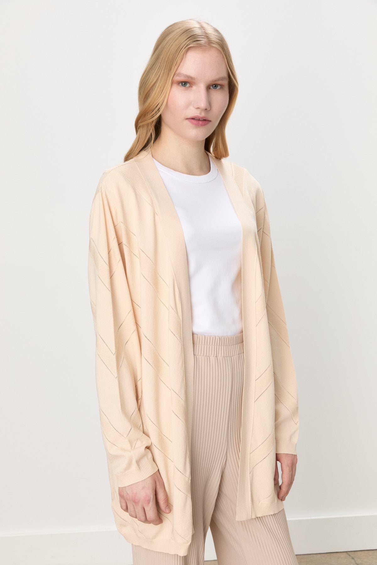 Büyük Beden Rayon Hırka - Ekru