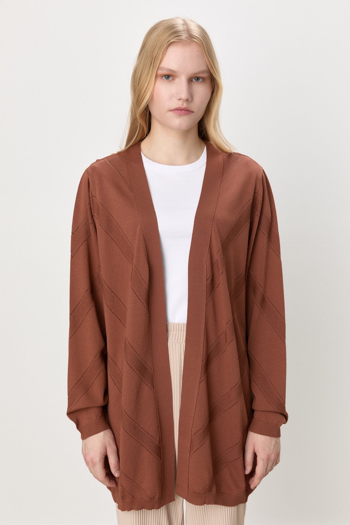 Büyük Beden Rayon Hırka - Kahve