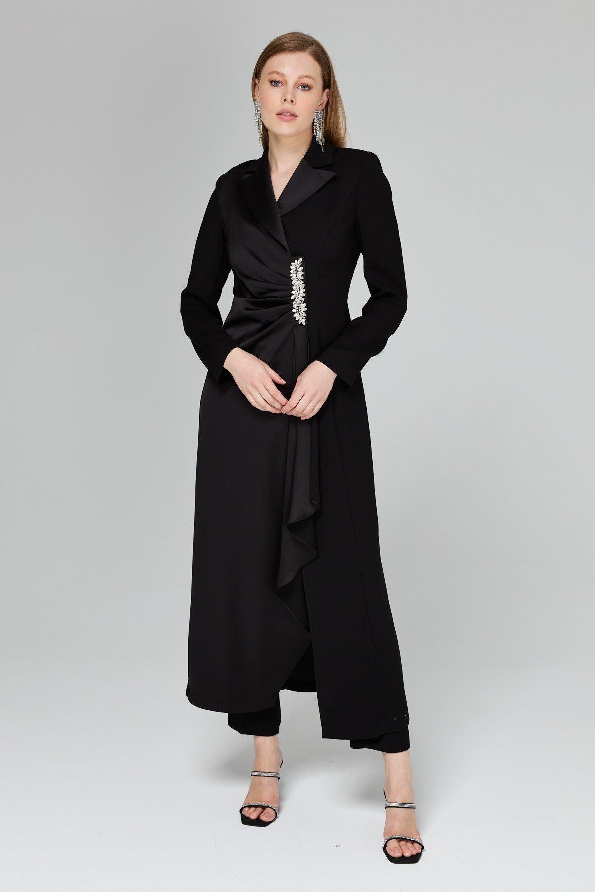 Plus Size Stylish Kaftan and Pants Set - Black