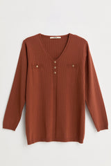 Plus Size V-Neck Viscose Sweater - Tan