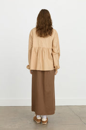 Gathered Detail Balloon Sleeve Poplin Cotton Blouse - Camel