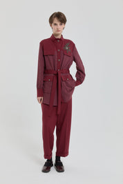 Büzgü Detaylı Pantolon Ceket Takım - Bordo