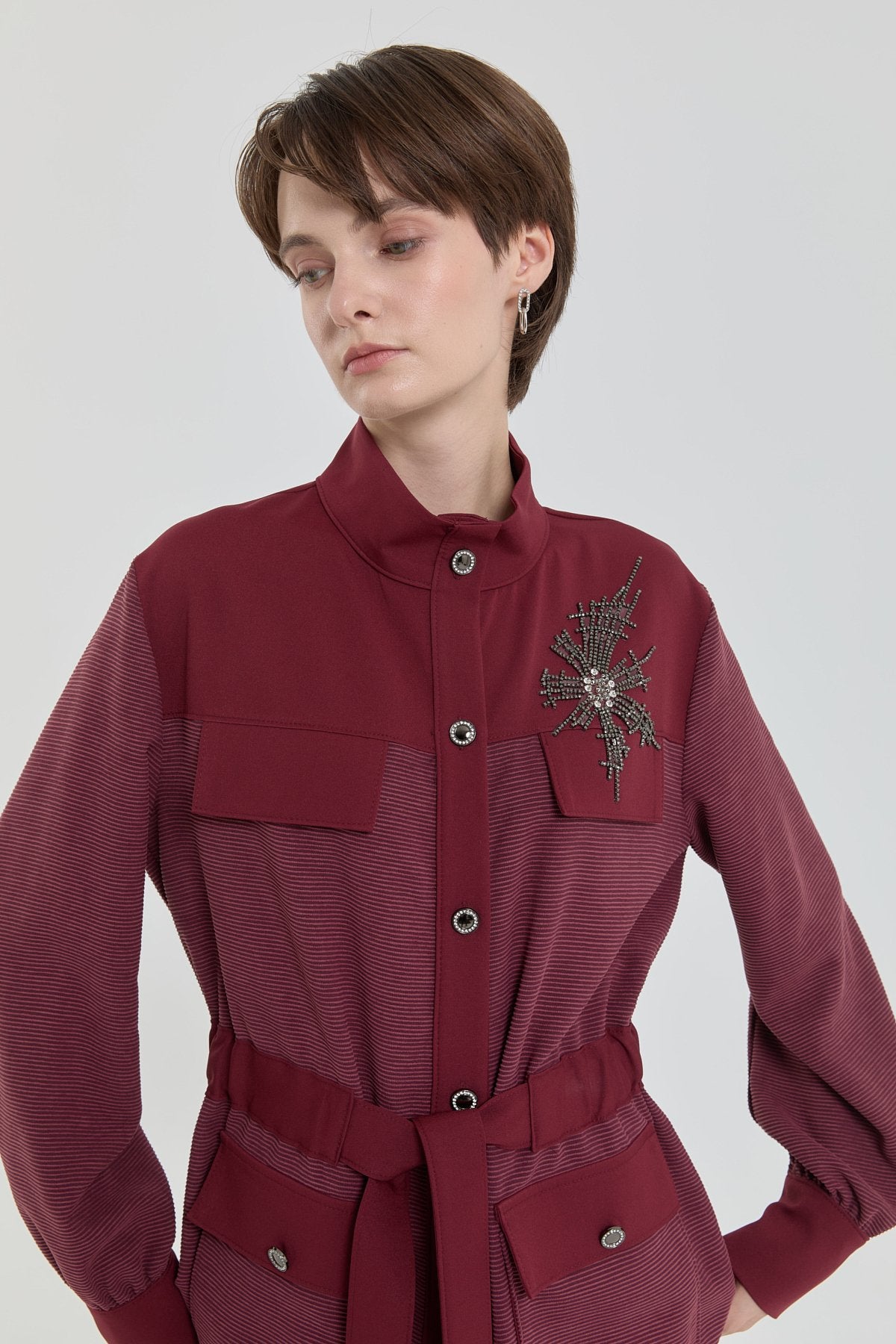 Büzgü Detaylı Pantolon Ceket Takım - Bordo