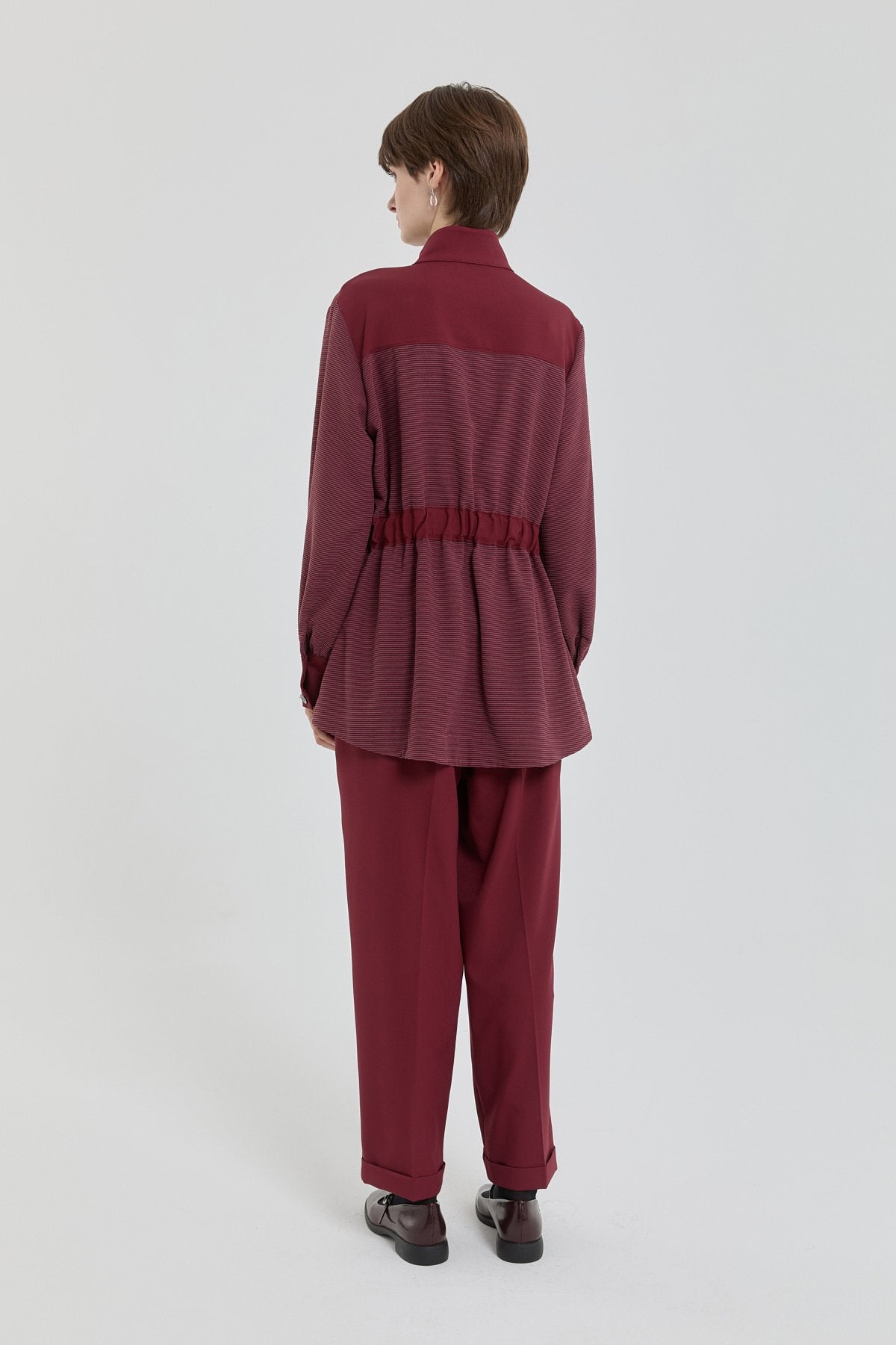 Büzgü Detaylı Pantolon Ceket Takım - Bordo