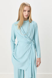Büzgü Detaylı Şık Pantolon Tunik Takım - Aqua