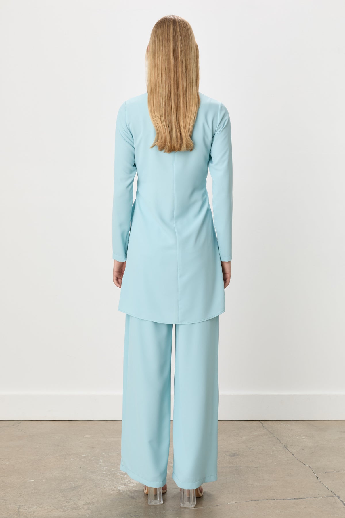 Büzgü Detaylı Şık Pantolon Tunik Takım - Aqua
