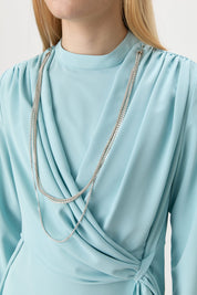 Büzgü Detaylı Şık Pantolon Tunik Takım - Aqua