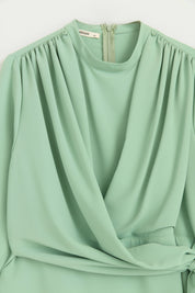 Büzgü Detaylı Şık Pantolon Tunik Takım - Yeşil