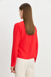 Elegant V-Neck Blouse with Gathered Detail - Coral