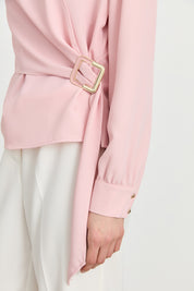 Elegant V-Neck Blouse with Gathered Detail - Powder Pink