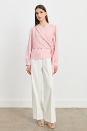 Elegant V-Neck Blouse with Gathered Detail - Powder Pink