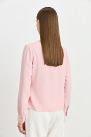Elegant V-Neck Blouse with Gathered Detail - Powder Pink