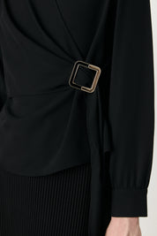Gathered Detail V-Neck Chic Blouse - Black
