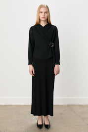 Gathered Detail V-Neck Chic Blouse - Black