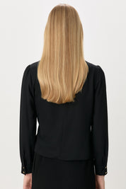 Gathered Detail V-Neck Chic Blouse - Black