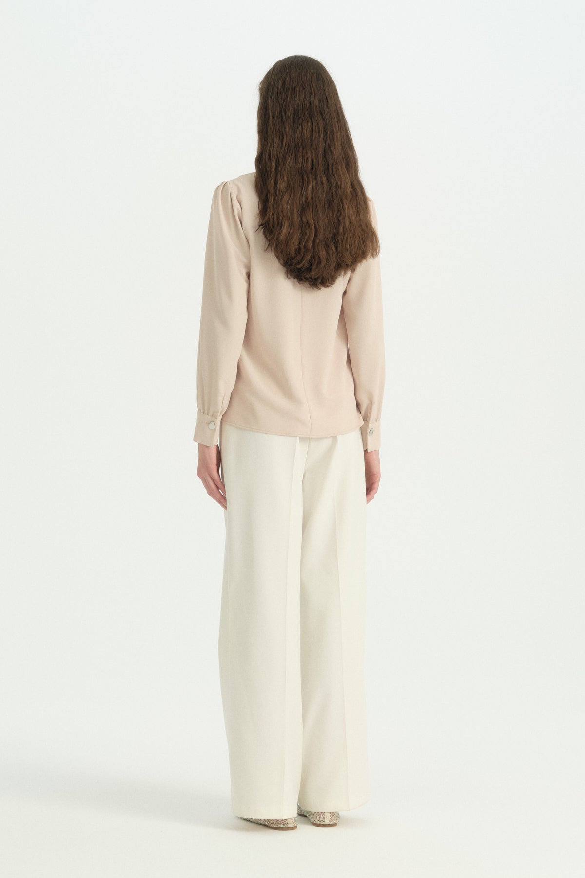 Gathered Brooch Detail Blouse - Beige