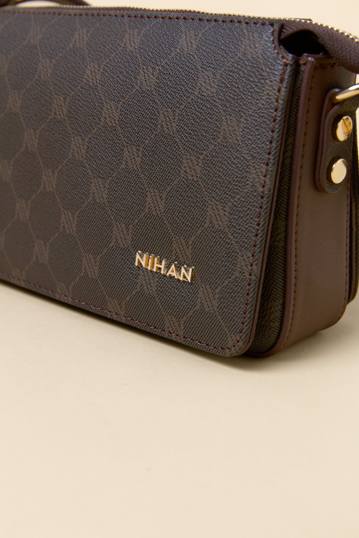 Monogram Çapraz Askılı Shopper Çanta - Kahve