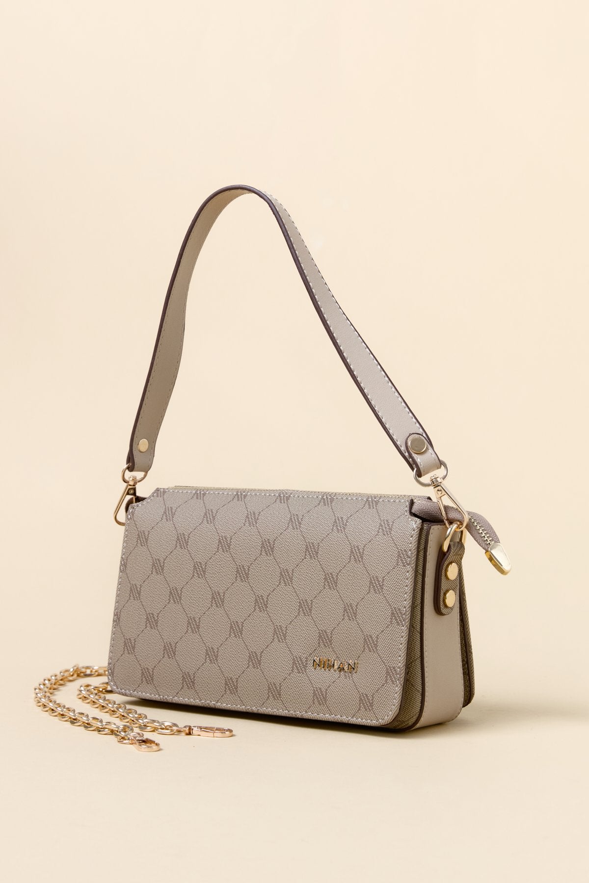 Monogram Çapraz Askılı Shopper Çanta - Vizon