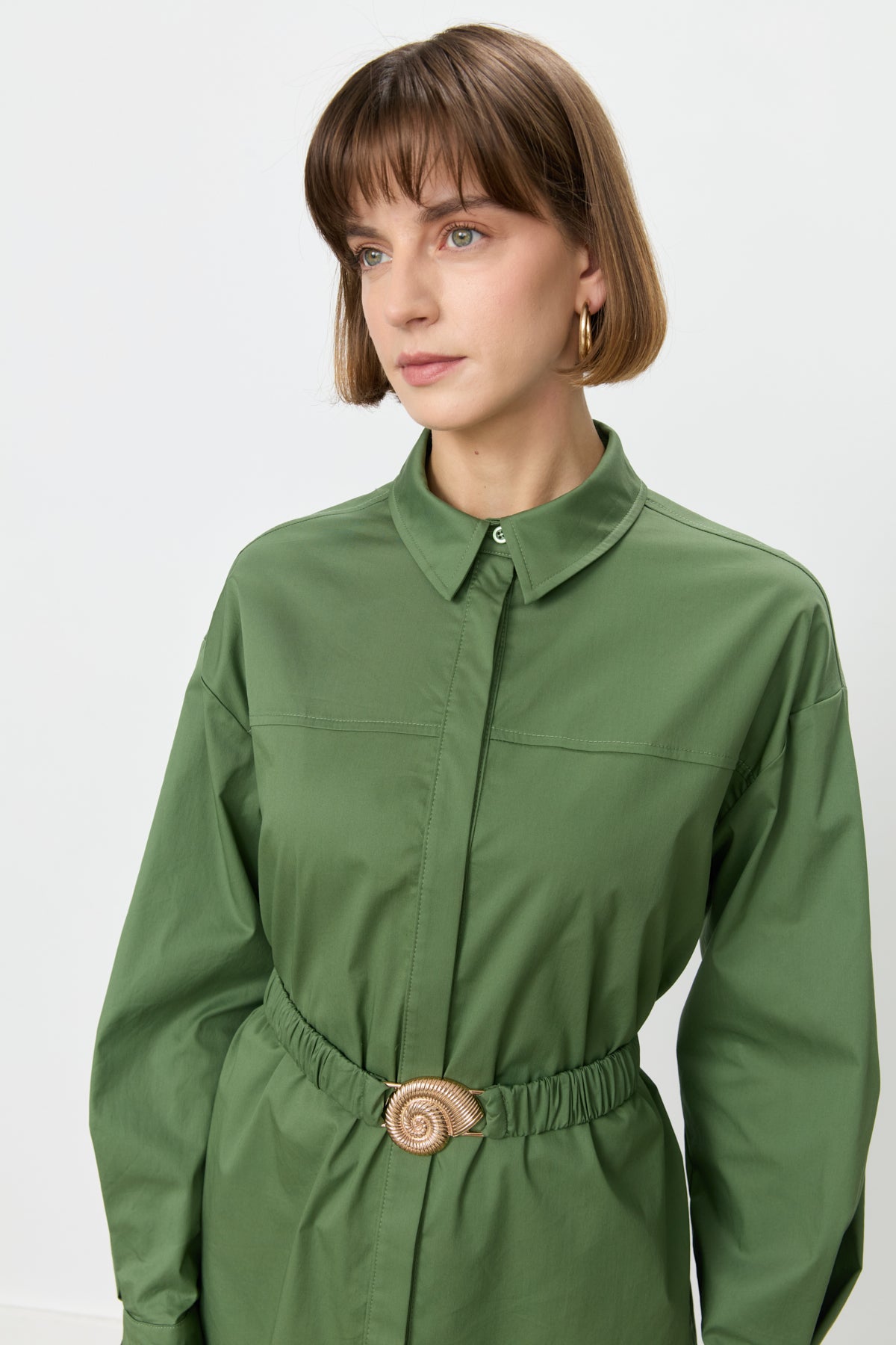 Casual Cotton Pants and Tunic Set - Khaki