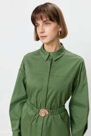 Casual Cotton Pants and Tunic Set - Khaki
