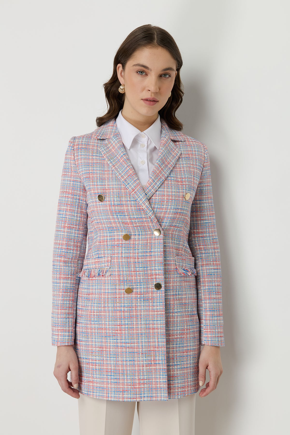 Chanel Double-Breasted Tweed Jacket with Tassel Pockets - Blue