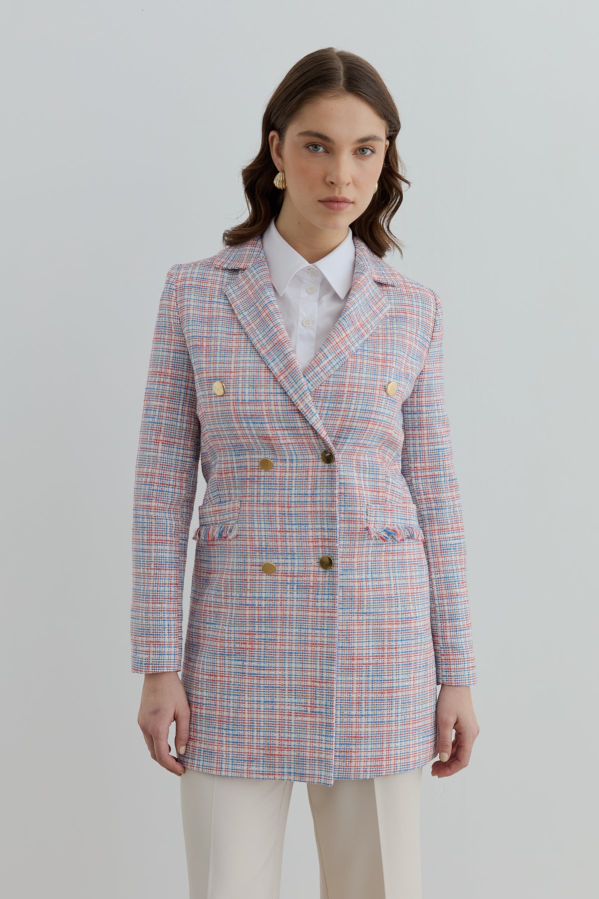 Chanel Double-Breasted Tweed Jacket with Tassel Pockets - Blue