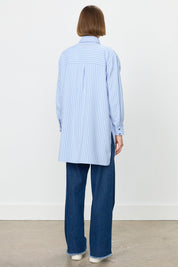 Striped Shirt Tunic with Rhinestone Pockets - Blue