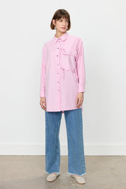 Striped Shirt Tunic with Rhinestone Pocket - Pink
