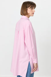 Striped Shirt Tunic with Rhinestone Pocket - Pink