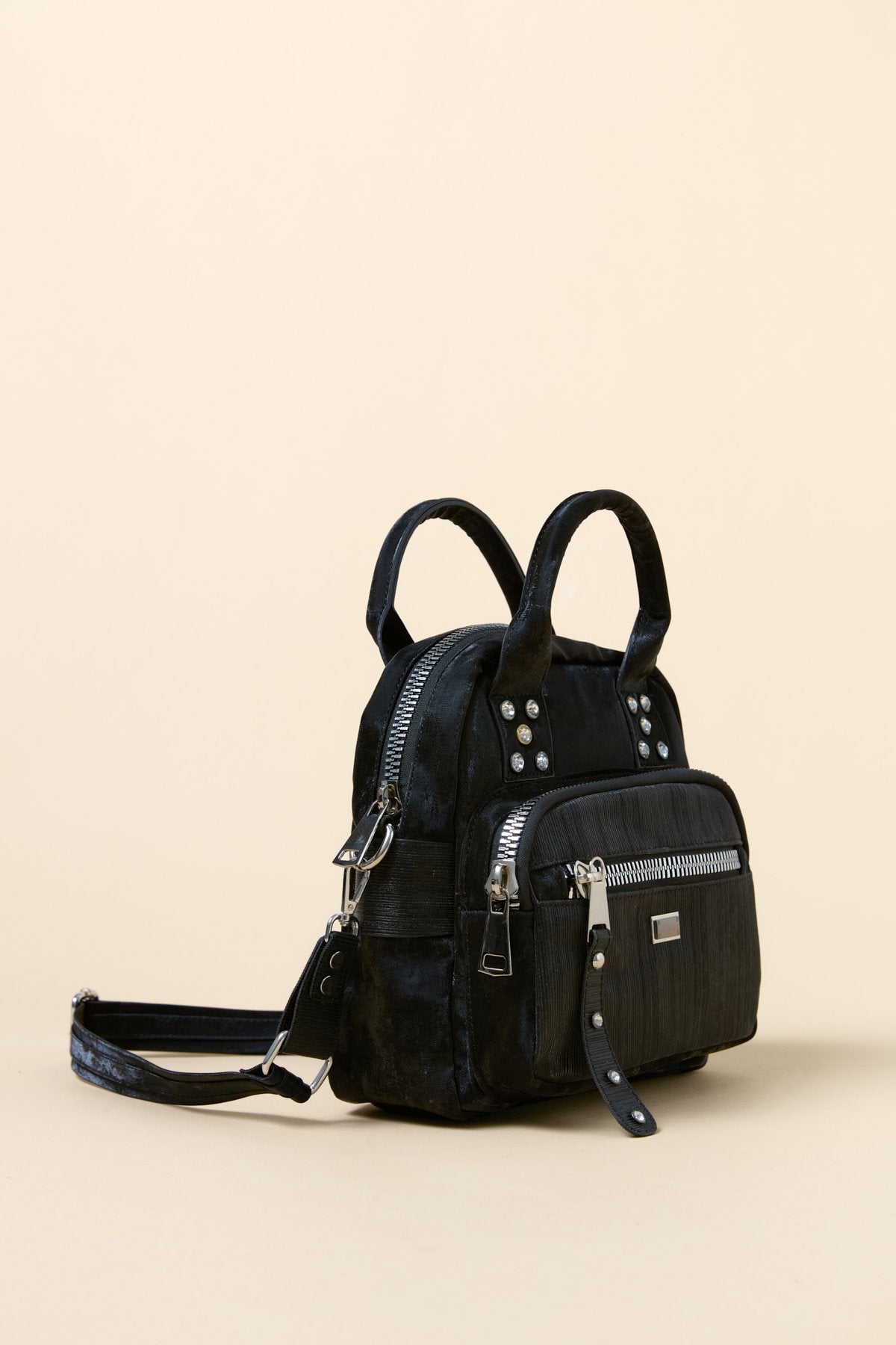 Cep Detaylı Çapraz Askılı Çanta - Simli Siyah