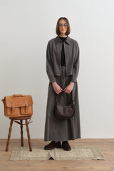 Denim Skirt and Jacket Set with Pocket Details - Dark Gray