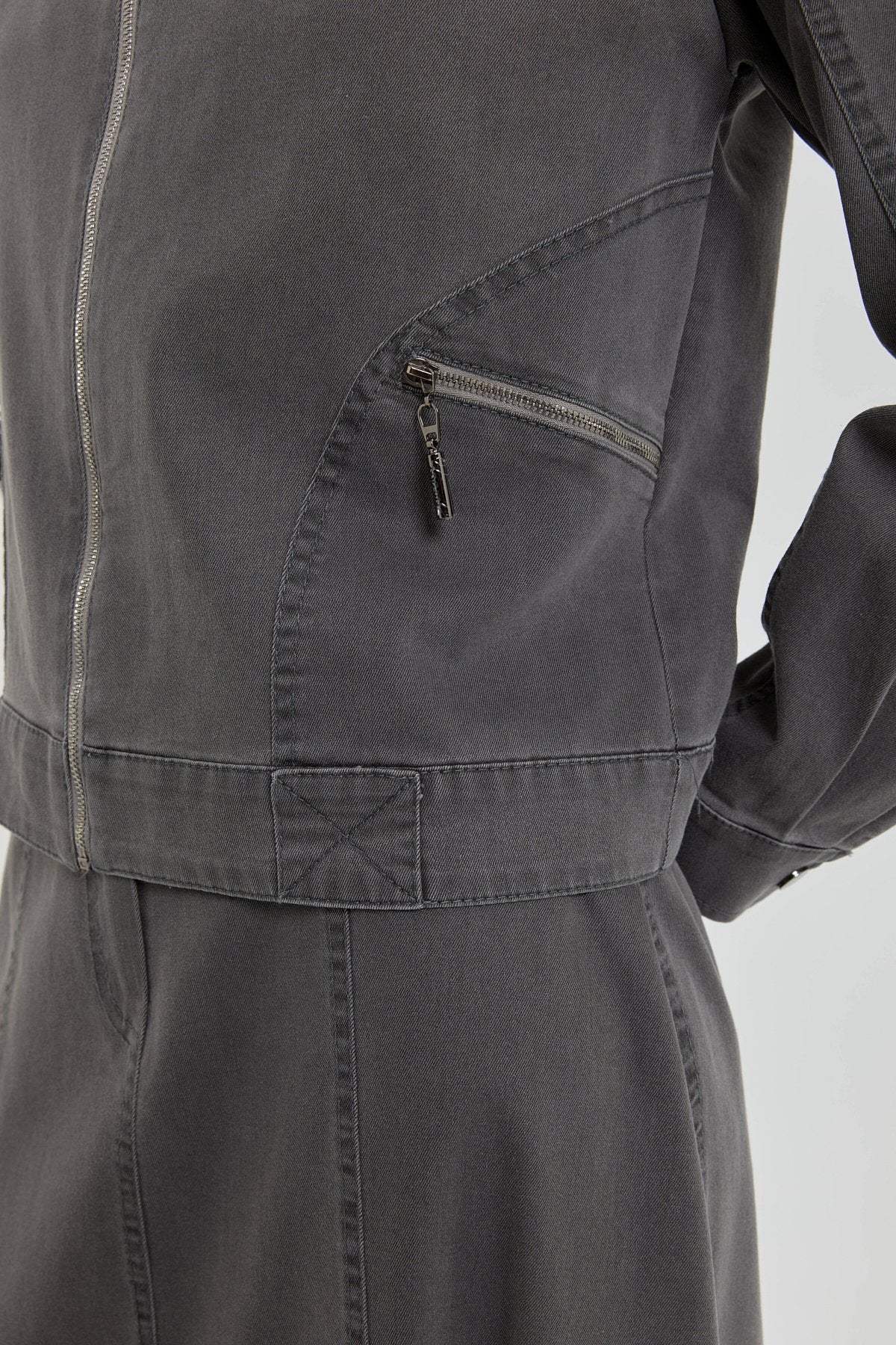 Denim Skirt and Jacket Set with Pocket Details - Dark Gray