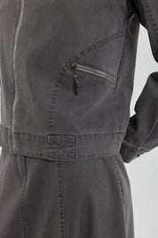 Denim Skirt and Jacket Set with Pocket Details - Dark Gray