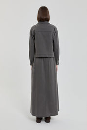 Denim Skirt and Jacket Set with Pocket Details - Dark Gray