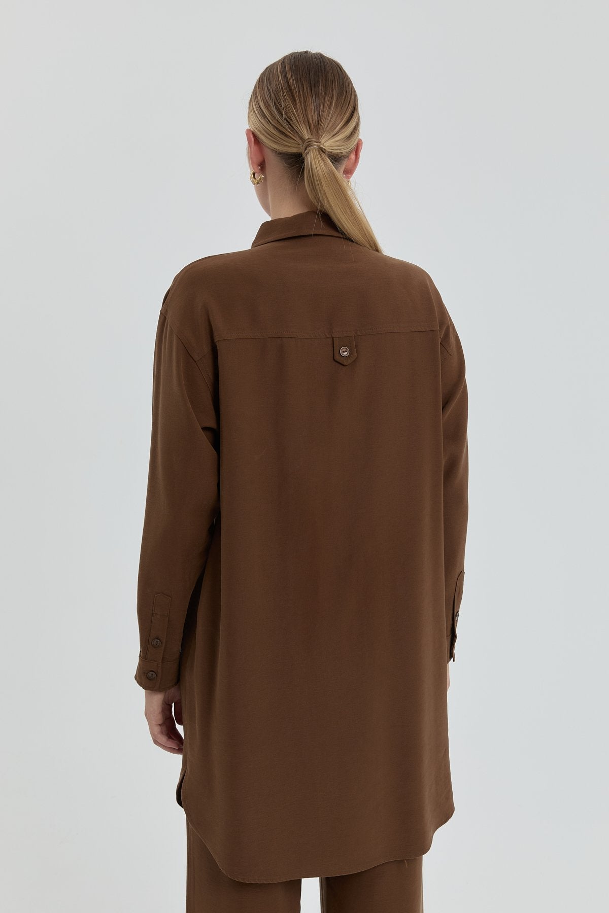 Pocket Detail Shirt Collar Modal Tunic - Light Brown